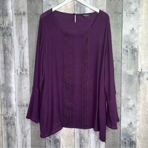 Hannah Purple Asymmetrical Long Sleeve Blouse
